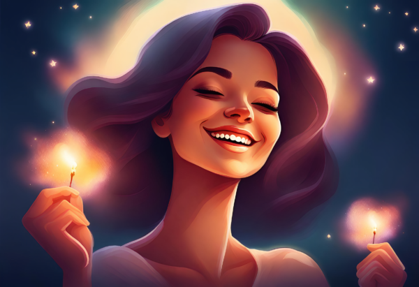 Woman Smiling and Holding Lit Candles