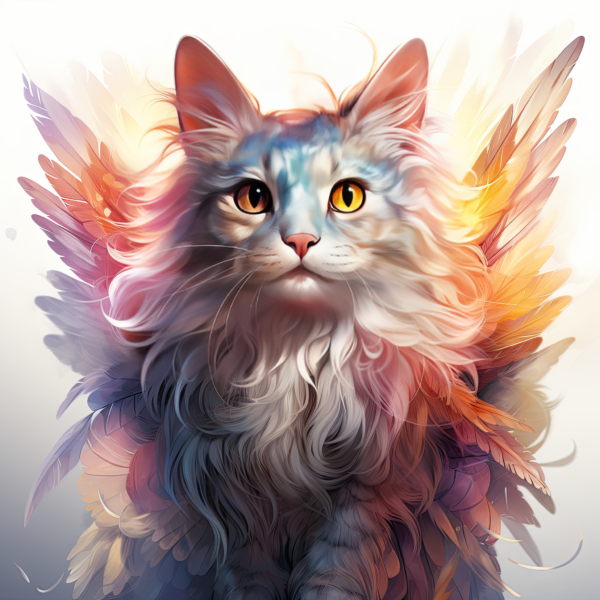 A Majestic Cat with Colorful Wings