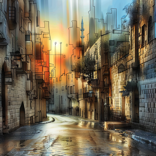 Cityscape Painting at Sunset