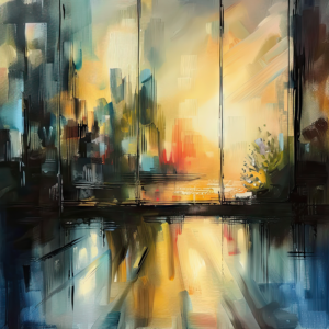 Abstract Painting of a Cityscape at Sunset