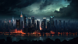 Rainy Night Skyline in New York City