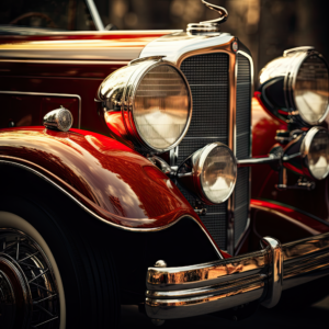 Close-Up of a Classic Car: A Red Beauty with Chrome Accents