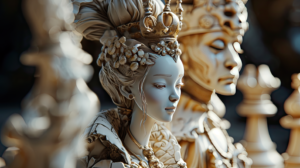 Captivating Wooden Statue Group: Elegance and Charm