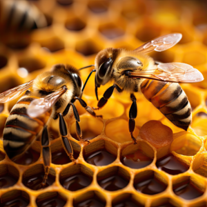 Bees Enjoying Honey on a Honeycomb