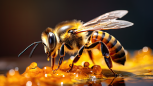 Close Up of a Honey Bee on a Honeycomb