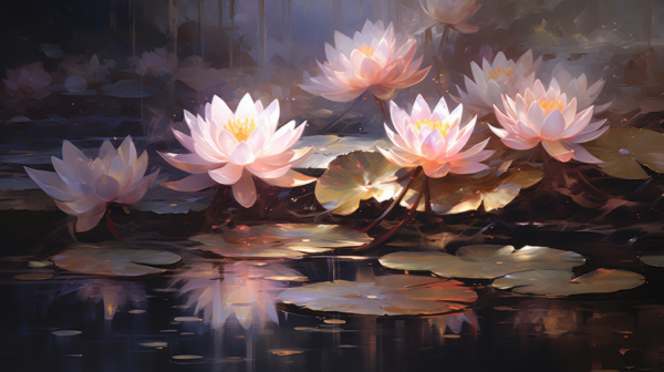 Tranquil Pond with Vibrant Flowers