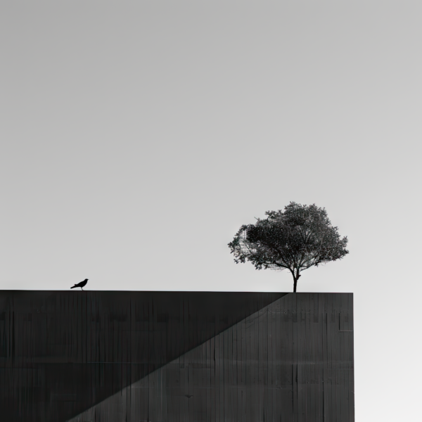 Bird Perched on Top of Building with Tree in Background