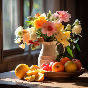 Colorful Flower and Fruit Arrangement