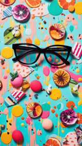 Colorful Still Life Background with Floating Glasses