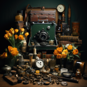 Nostalgic Still Life: Vintage Camera and Flowers