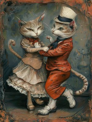 Whimsical and Playful Cat Dance: A Captivating Artwork