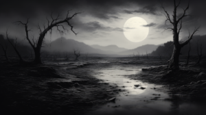 Wabi-Sabi Serenity: A Black and White Swamp Landscape